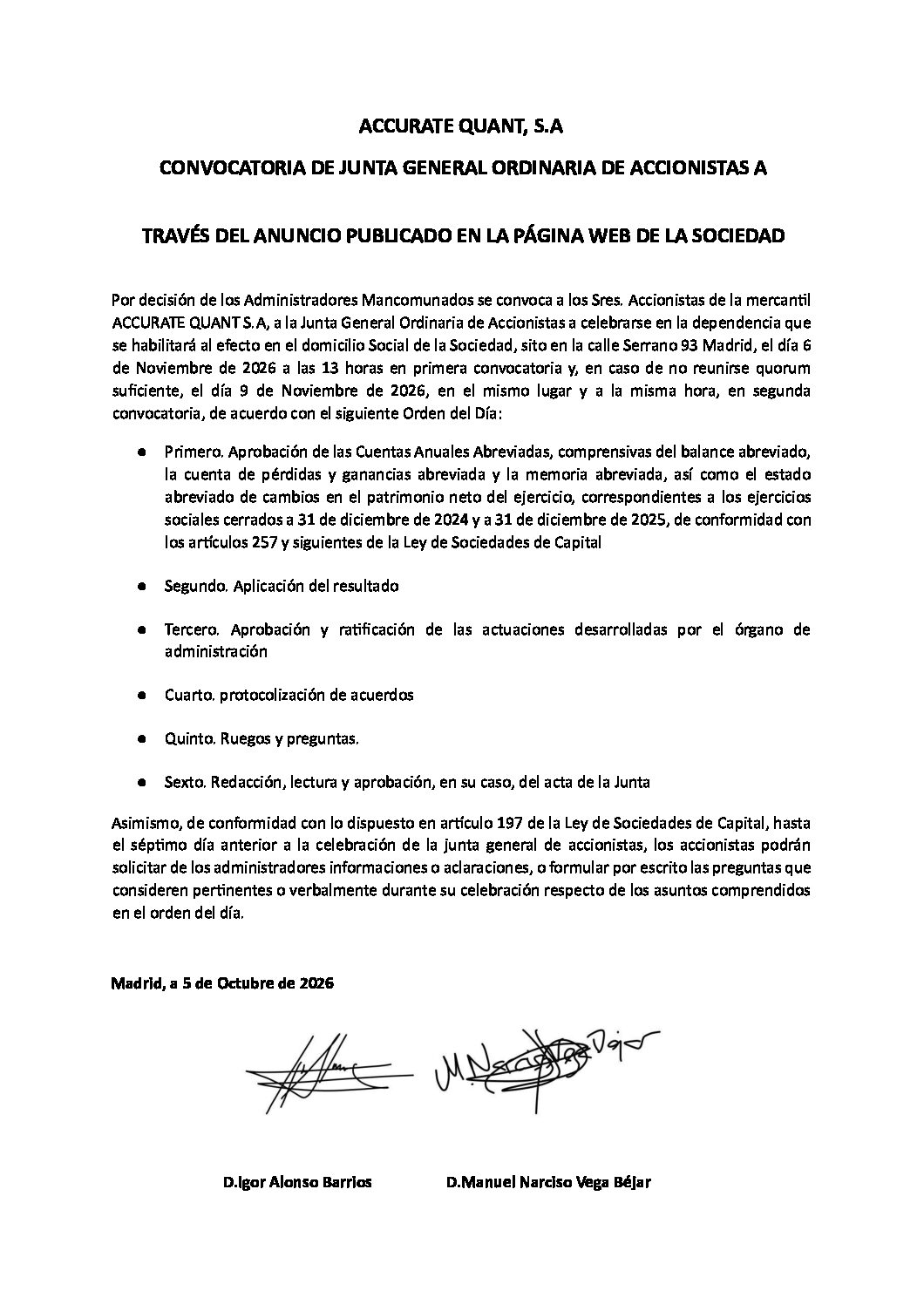 CONVOCATORIA-JUNTA-GENERAL-ORDINARIA-ACCURATE-QUANT-6 de Noviembre de 2026